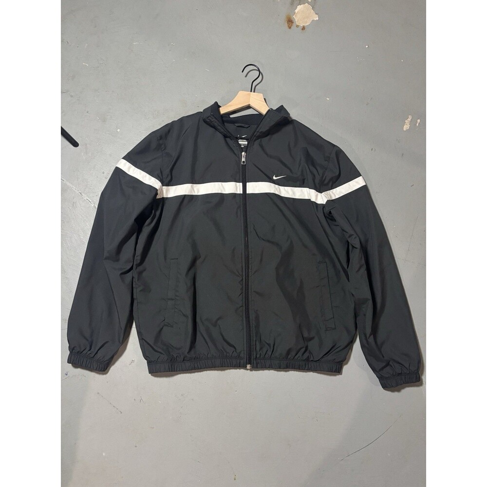 Nike Full Zip Windbreaker Mesh Lined Men's Large Black Baggy Jacket Logo Vintage